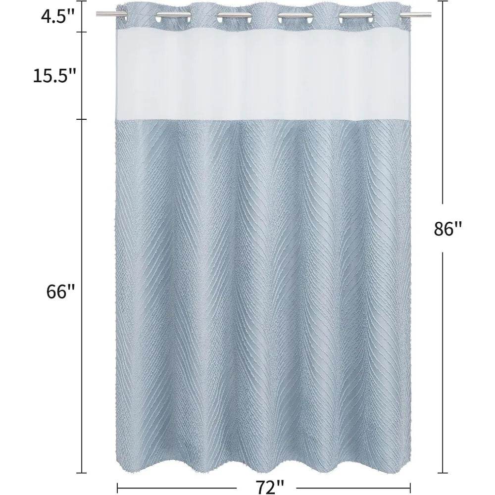 no hook extra long shower curtain set with snap-in liner, 86 inch xl boho blue - Loft&Timber