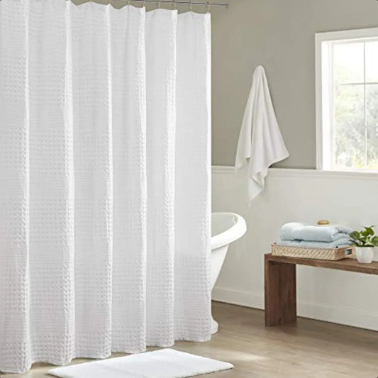 Arlo 100 Cotton Shower Curtain Texture Waffle Weave Design 800 GSM Hotel Quality Soft