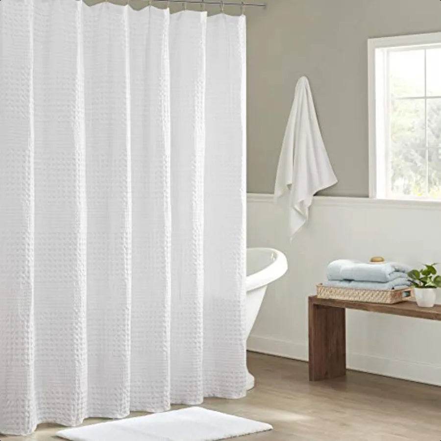 Arlo 100 Cotton Shower Curtain Texture Waffle Weave Design 800 GSM Hotel Quality Soft - Loft&Timber