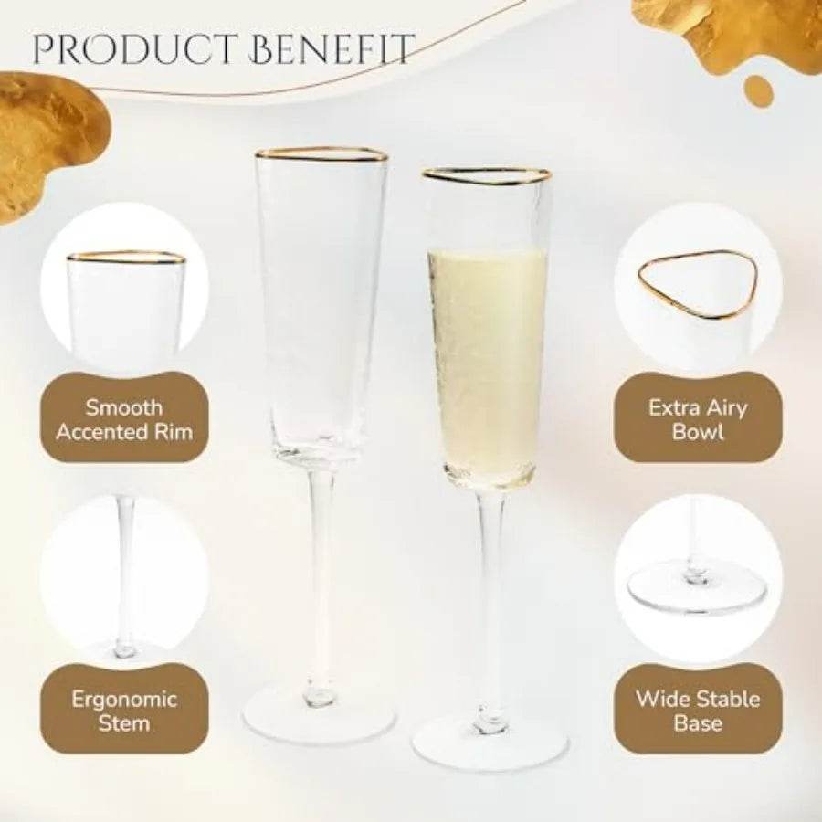 Gold Rimmed Champagne Flutes Set of 4 6oz Handblown - Loft&Timber