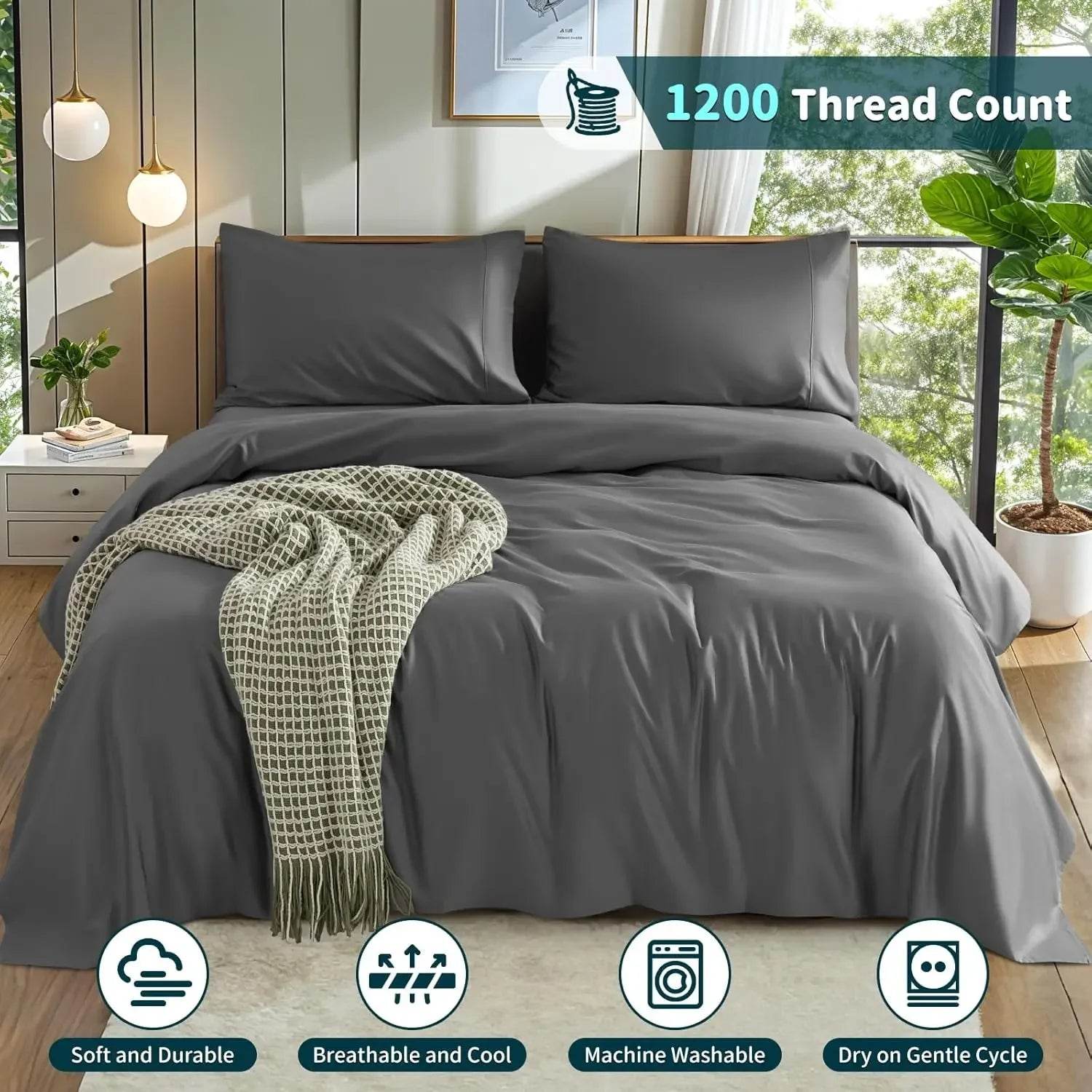 100% Cotton 1200 Thread Count King Size Sheets Set - Loft&Timber