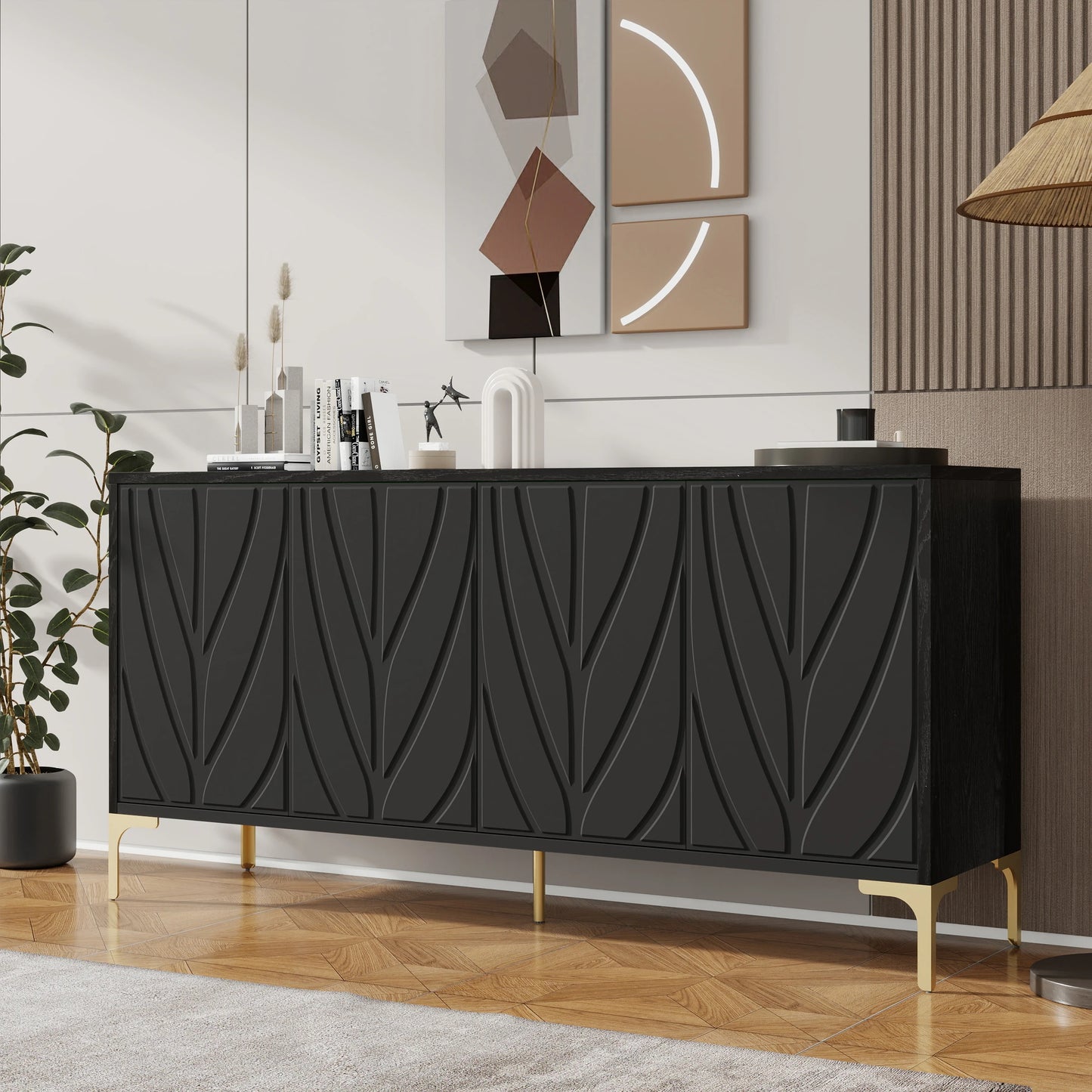 59" Creative carved 4-door Sideboard - Loft&Timber