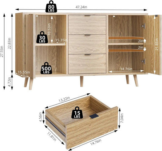 47" Storage Cabinet with 3 Drawers and 2 Doors - Loft&Timber