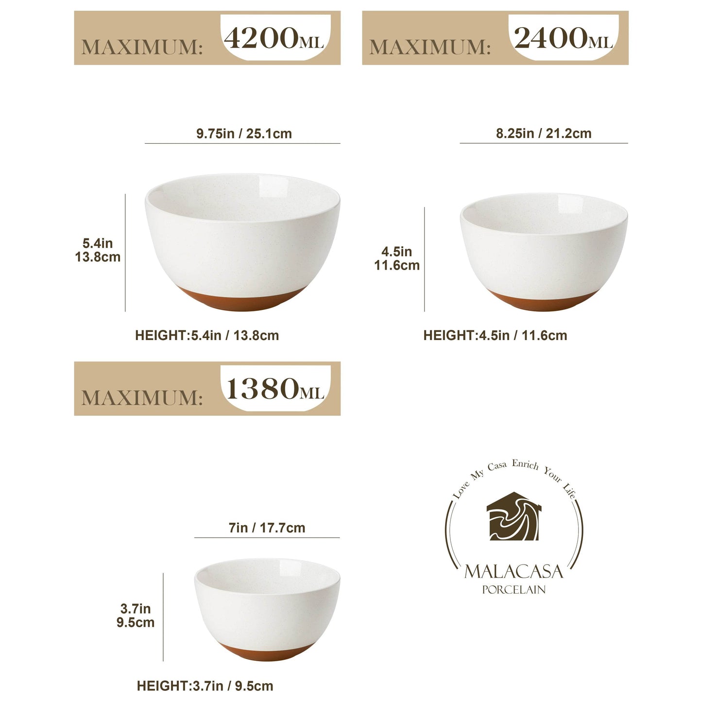 MALACASA 3/6 Piece Ceramic Large Mixing Bowls - Loft&Timber