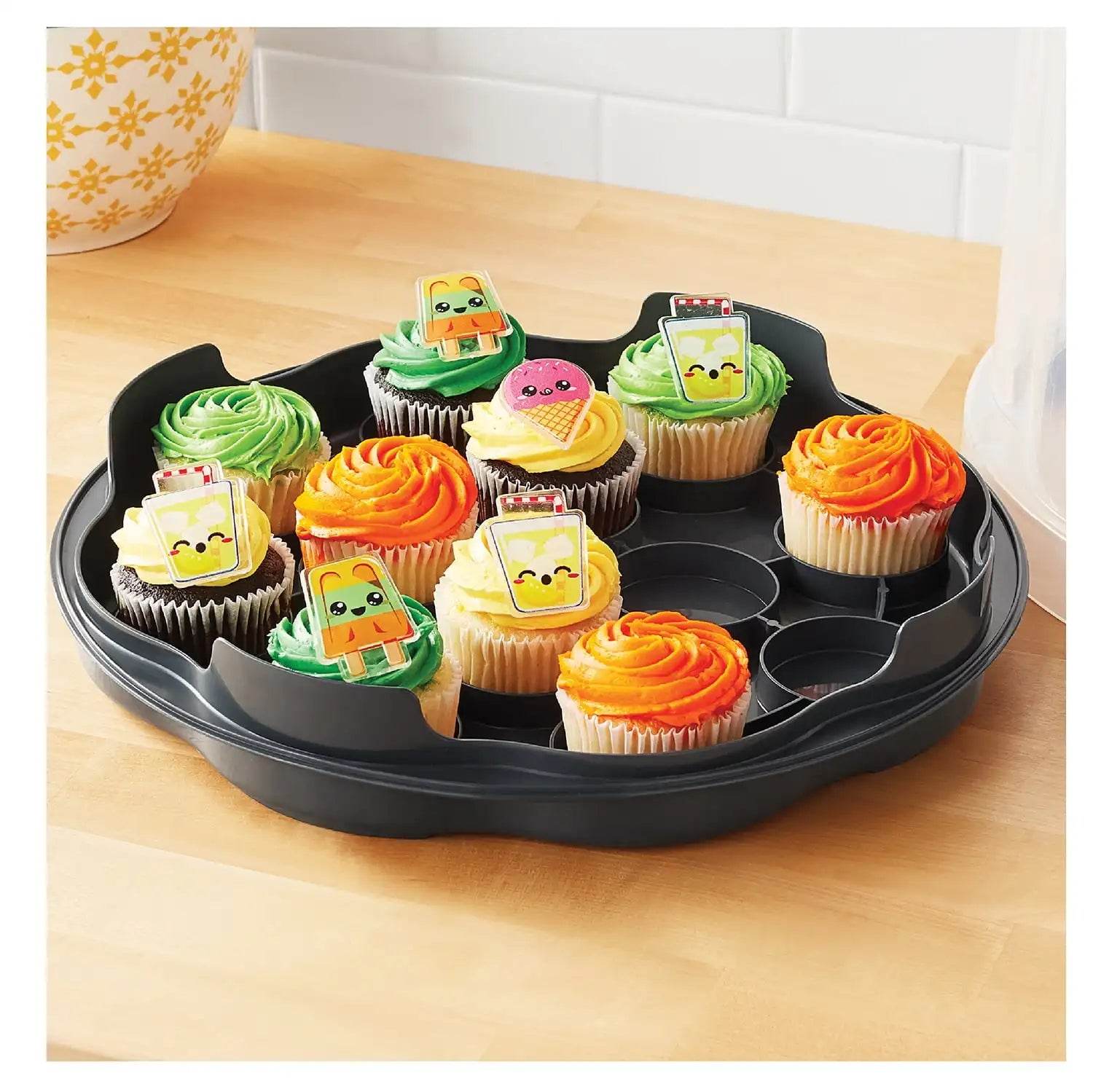 Round Plastic Cake and Cupcake Holder with Gray Handle - Loft&Timber