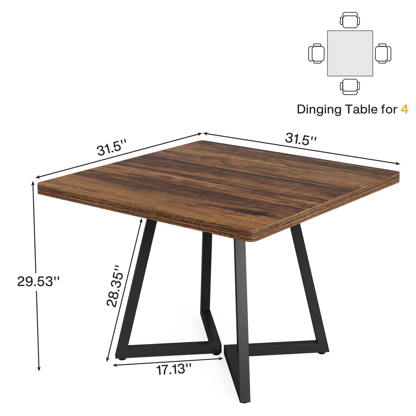 Tribesigns Square Dining Table for 4, 31.5" - Loft&Timber