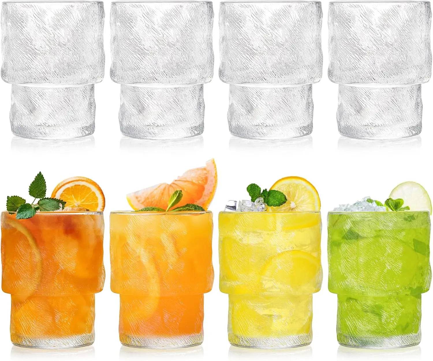 8 Pack Stackable Drinking Glasses, 6.5 OZ Romantic Lowball Cocktail Glasses - Loft&Timber