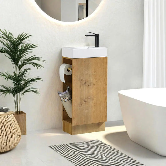 Modern floor standing small bathroom vanity, bathroom cabinet set with 2 toilet paper holders
