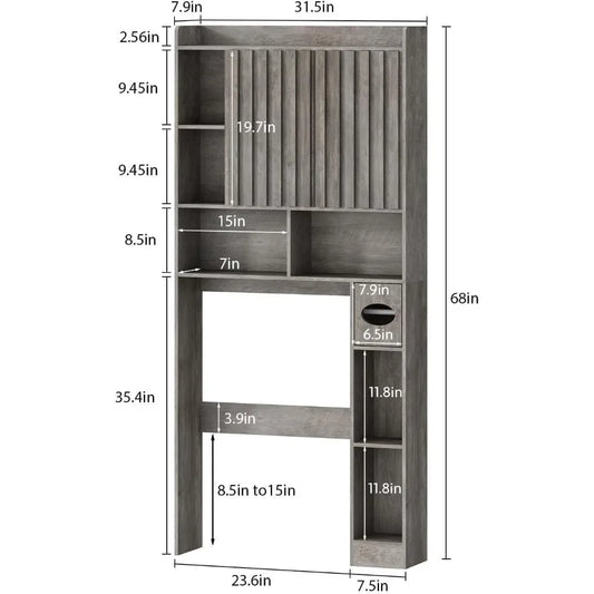 elegant toilet-mounted storage cabinet with fluted doors, adjustable shelf, and tissue holder