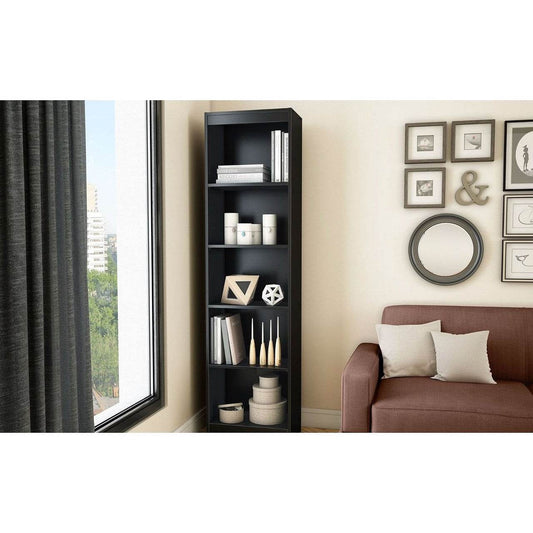 5-Shelf Narrow Bookcase Black Finish - Loft&Timber
