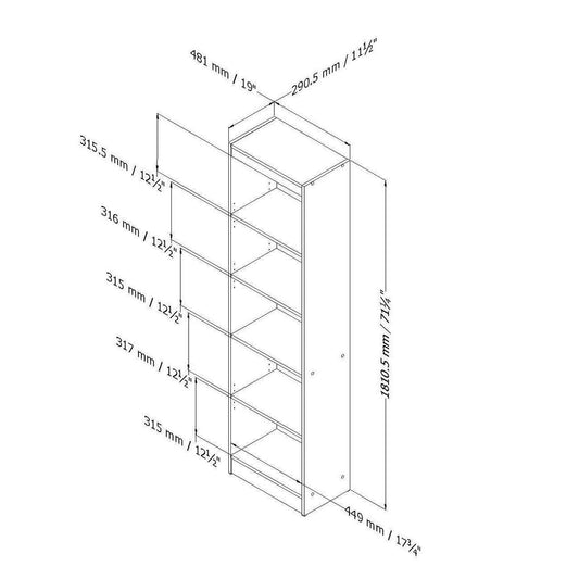 5-Shelf Narrow Bookcase Black Finish - Loft&Timber