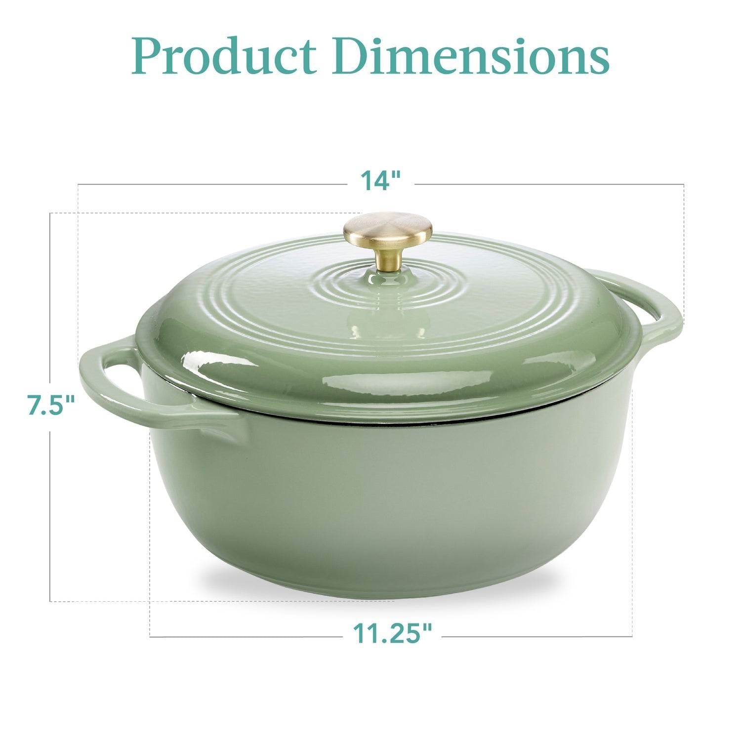 6 Quart Large Sage Green Enamel Cast-Iron Dutch Oven Kitchen Cookware - Loft&Timber