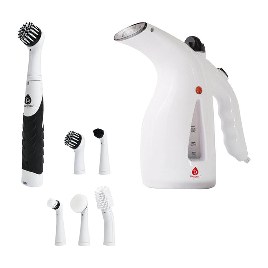 Cordless Power Scrubber Cleaning Brush + Pursonic 300ml Handheld Travel Garment Steamer β Home & Travel Cleaning Essentials - Loft&Timber