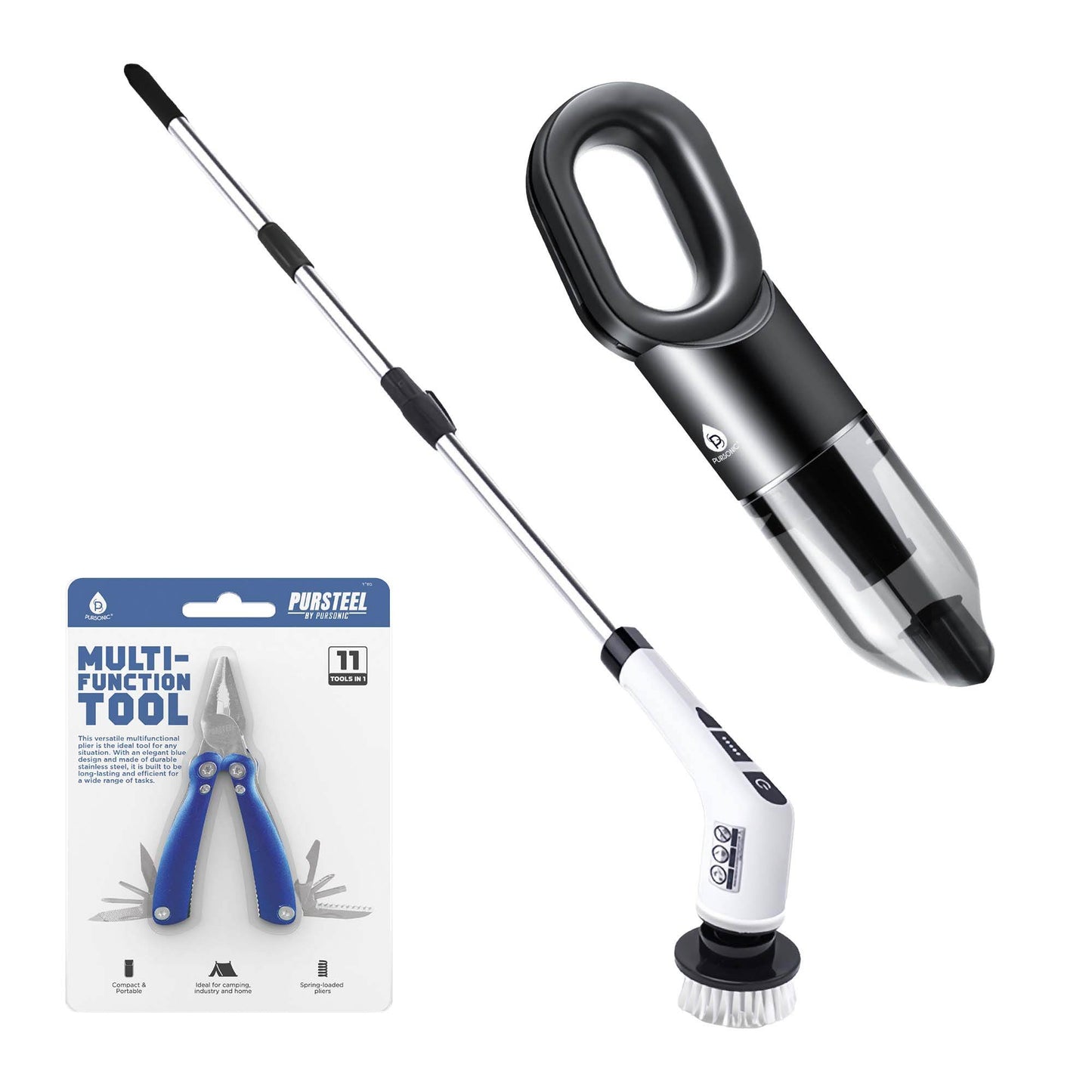 π‘ Ultimate Cleaning & Multi-Tool Bundle β Cordless Rechargeable Power Scrubber, Pursonic Handheld Vacuum & 11-in-1 Multifunction Tool! π οΈβ¨ - Loft&Timber
