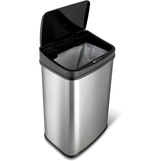 Silver/Black 13-Gallon Stainless Steel Kitchen Trash Can with Motion Sensor Lid - Loft&Timber