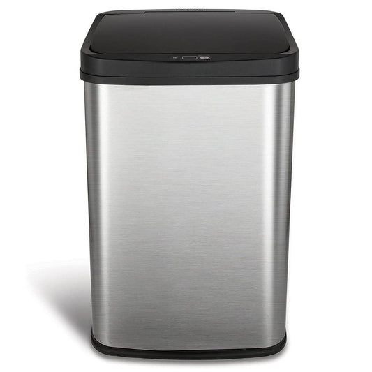 Silver/Black 13-Gallon Stainless Steel Kitchen Trash Can with Motion Sensor Lid - Loft&Timber