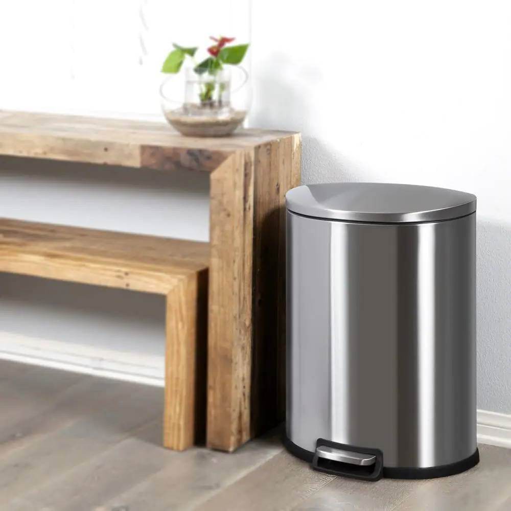 13-Gallon Step-on Stainless Steel Kitchen Trash Can with Removable Bucket Liner - Loft&Timber