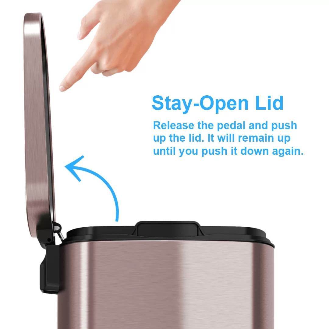 13-Gallon Copper Rose Gold Stainless Steel Step Trash Can with Deodorizer Filter - Loft&Timber