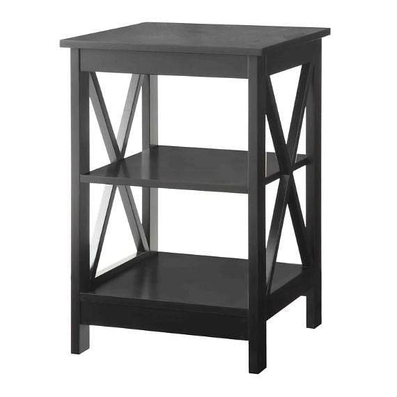 Black Wood X-Design End Table Nightstand with 3 Open Shelves - Loft&Timber