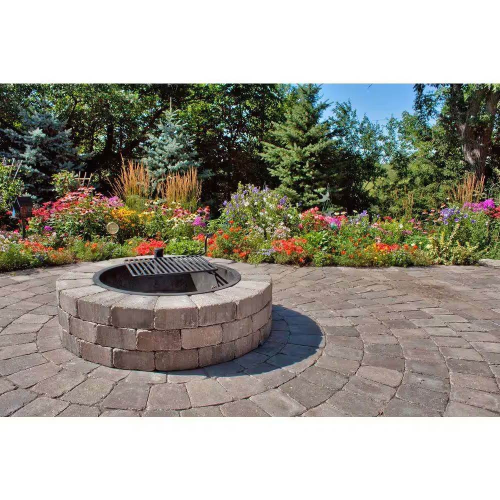 48-in Outdoor Round Concrete Block Stone Fire Pit Kit with Cooking Grill Grate - Loft&Timber