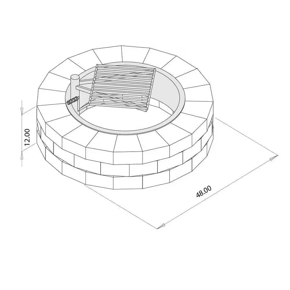 48-in Outdoor Round Concrete Block Stone Fire Pit Kit with Cooking Grill Grate - Loft&Timber