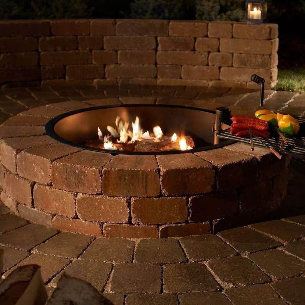 48-in Outdoor Round Concrete Block Stone Fire Pit Kit with Cooking Grill Grate - Loft&Timber