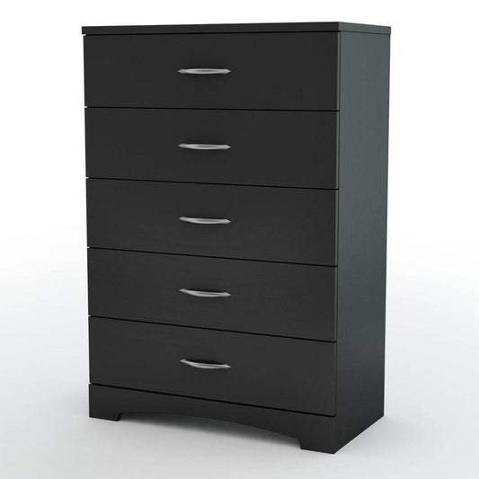 Modern 5-Drawer Bedroom Chest in Black Wood Finish - Loft&Timber