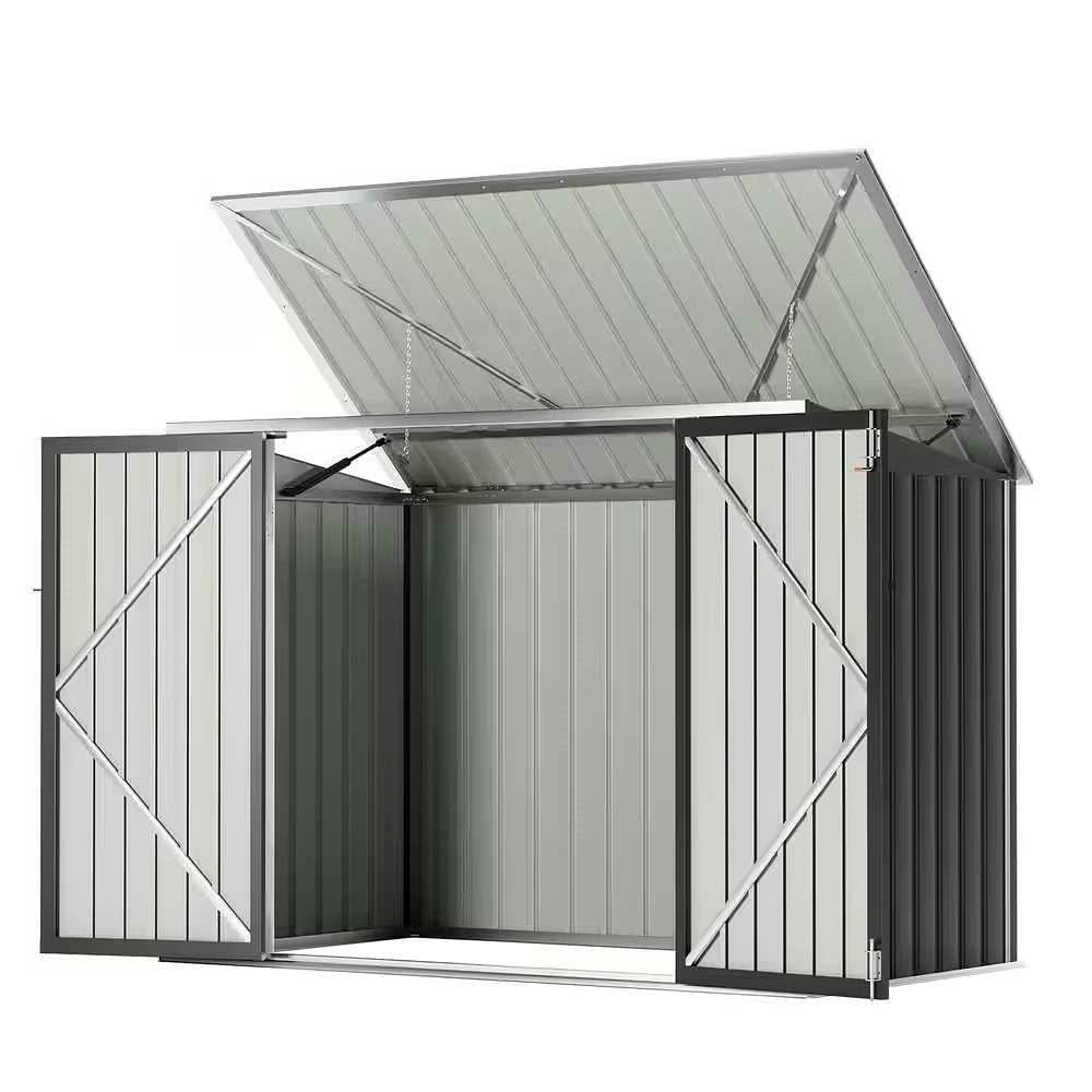Outdoor Black Galvanized Steel Trash Can Storage Shed - Holds 2 Garbage Bins - Loft&Timber