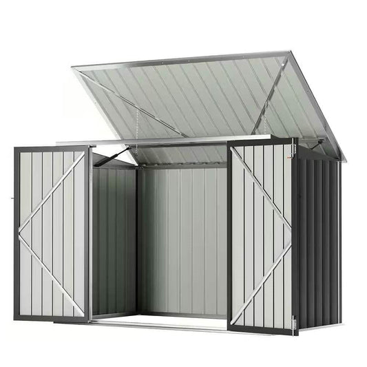 Outdoor Black Galvanized Steel Trash Can Storage Shed - Holds 2 Garbage Bins - Loft&Timber