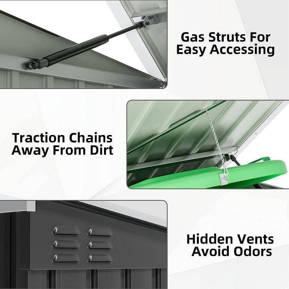 Outdoor Black Galvanized Steel Trash Can Storage Shed - Holds 2 Garbage Bins - Loft&Timber