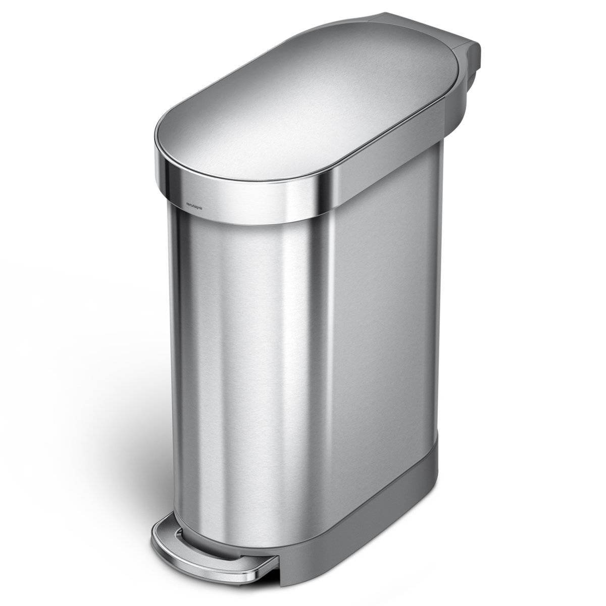 Stainless Steel 12-Gallon Narrow Kitchen Trash Can with Easy Step-on Lid - Loft&Timber
