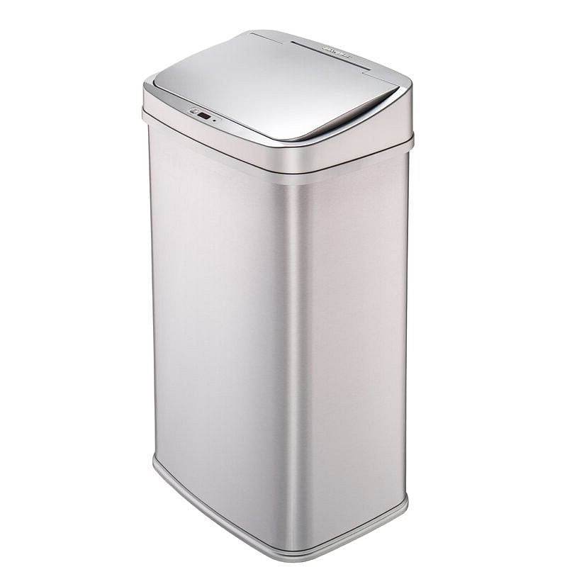 Silver 13-Gallon Stainless Steel Kitchen Trash Can with Motion Sensor Lid - Loft&Timber