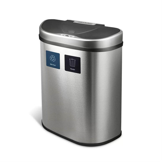 Dual Stainless Steel 18-Gallon Trash Can Recycle Bin with Motion Sensor Lid - Loft&Timber