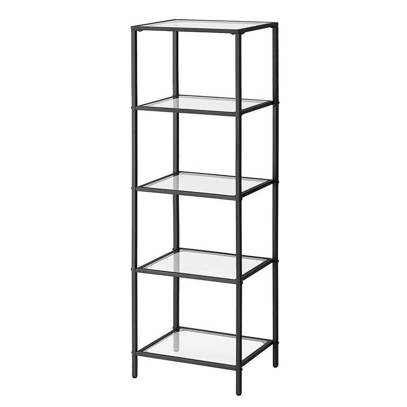 Black Metal Frame Glass Shelf Bookcase 4-Shelves Shelving Unit - Loft&Timber