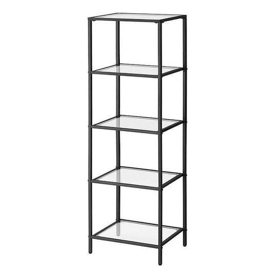 Black Metal Frame Glass Shelf Bookcase 4-Shelves Shelving Unit - Loft&Timber