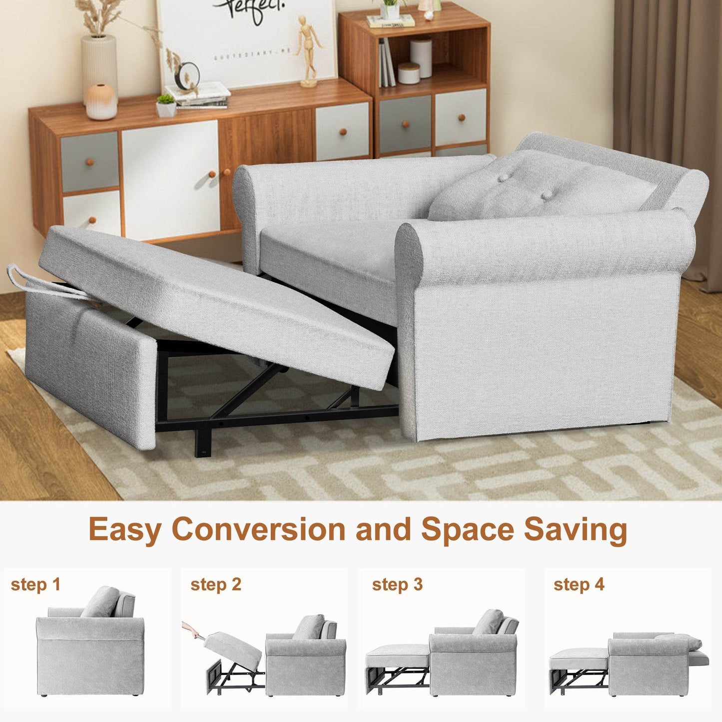 3-in-1 Adjustable Sleeper Sofa Bed Pull Out Chair Sofa - Loft&Timber