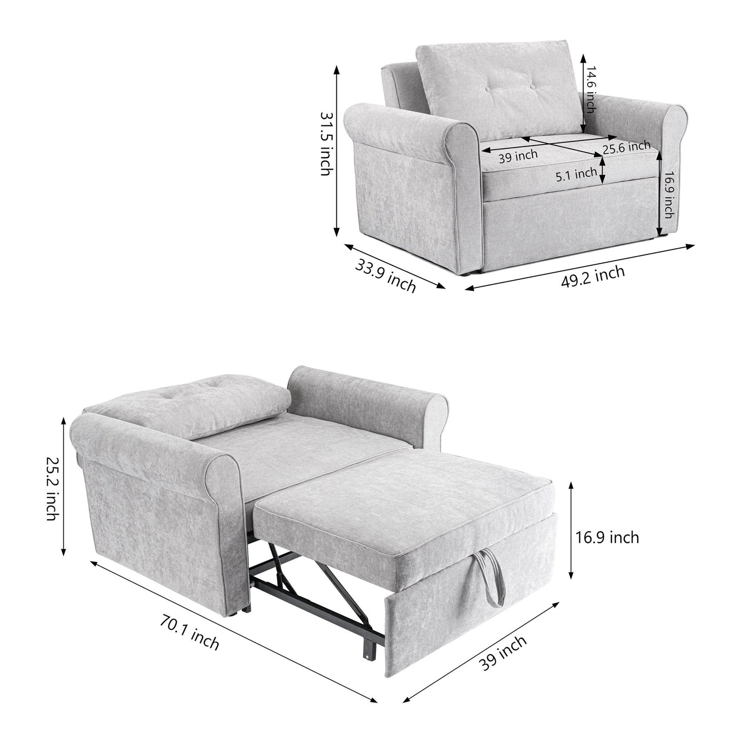 3-in-1 Adjustable Sleeper Sofa Bed Pull Out Chair Sofa - Loft&Timber