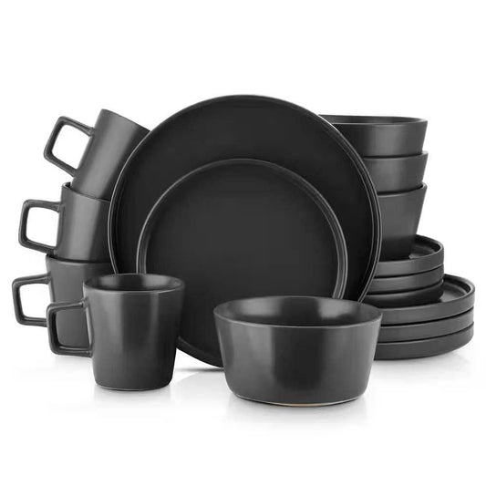 16-Piece Stoneware Dinnerware Set in Matte Black - Service for 4 - Loft&Timber
