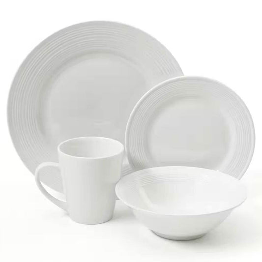 16-Piece White Ceramic Dinnerware Set w/ Bowls Plates and Mugs - Service for 4 - Loft&Timber