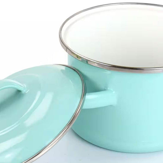 Small 1-Quart Turquoise Enameled Steel Dutch Oven with Lid - Loft&Timber