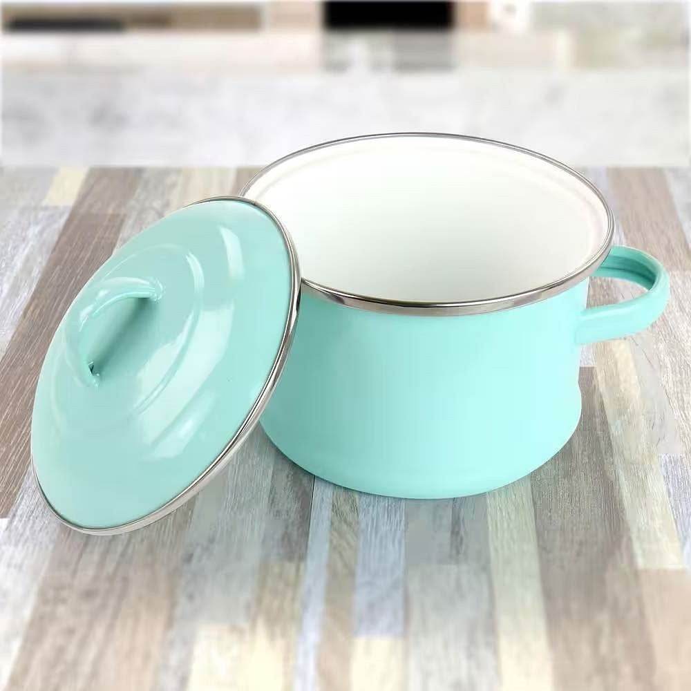 Small 1-Quart Turquoise Enameled Steel Dutch Oven with Lid - Loft&Timber