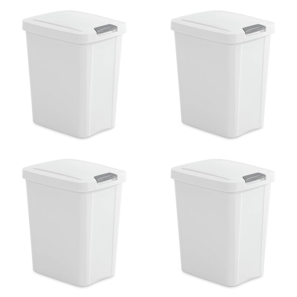 Set of 4 - White 8 Gallon Latch Top Kitchen Wastebasket Trash Can-0