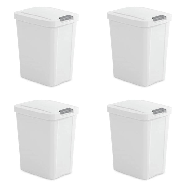 Set of 4 - White 8 Gallon Latch Top Kitchen Wastebasket Trash Can-0