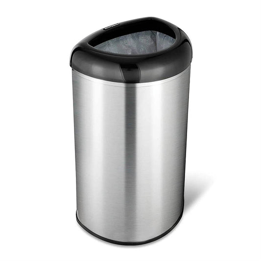 Stainless Steel Black Open Top 13-Gallon Kitchen Trash Can with No Lid - Loft&Timber