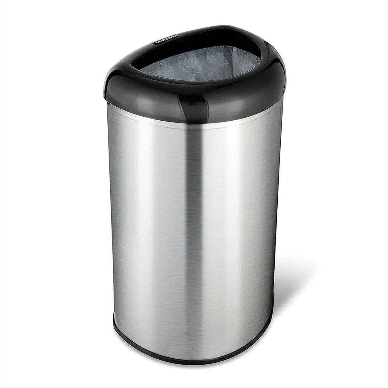 Stainless Steel Black Open Top 13-Gallon Kitchen Trash Can with No Lid - Loft&Timber