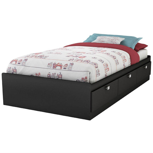 Twin size Platform Bed with 3 Storage Drawers in Black Finish - Loft&Timber