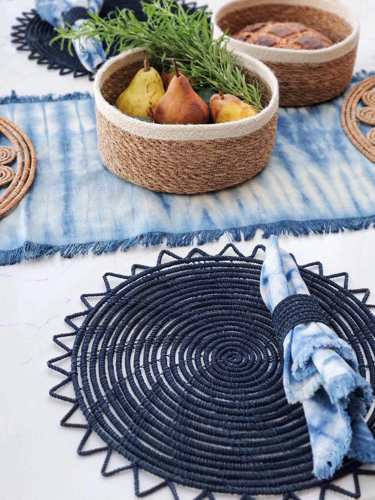 Woven Palm Fiber Napkin Ring - Indigo Blue (Set of 4) - Loft&Timber