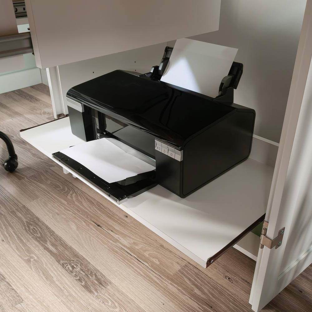 Drop Leaf Computer Desk Craft Table Armoire in White Wood Finish - Made in USA - Loft&Timber