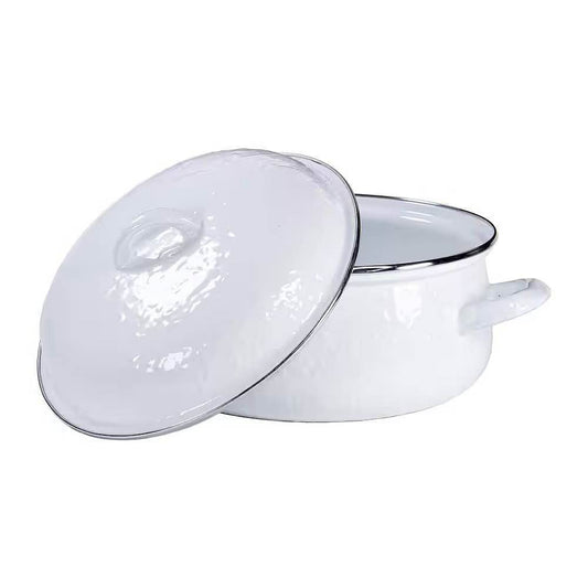 4-Quart White Porcelain-Coated Steel Dutch Oven w/ Lid and Stainless Steel Trim - Loft&Timber