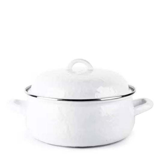 4-Quart White Porcelain-Coated Steel Dutch Oven w/ Lid and Stainless Steel Trim - Loft&Timber